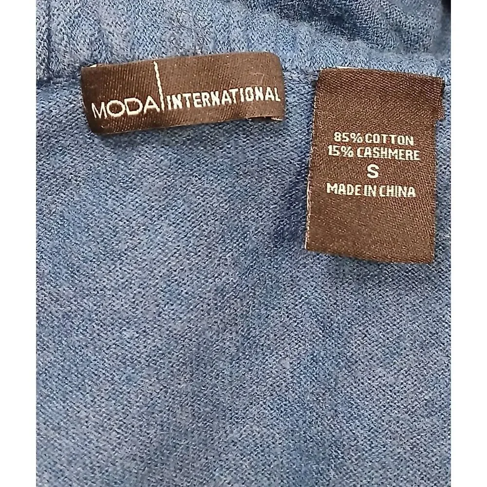 Moda int womens small cobalt blue cotton cashmere sweater cardigan ruched